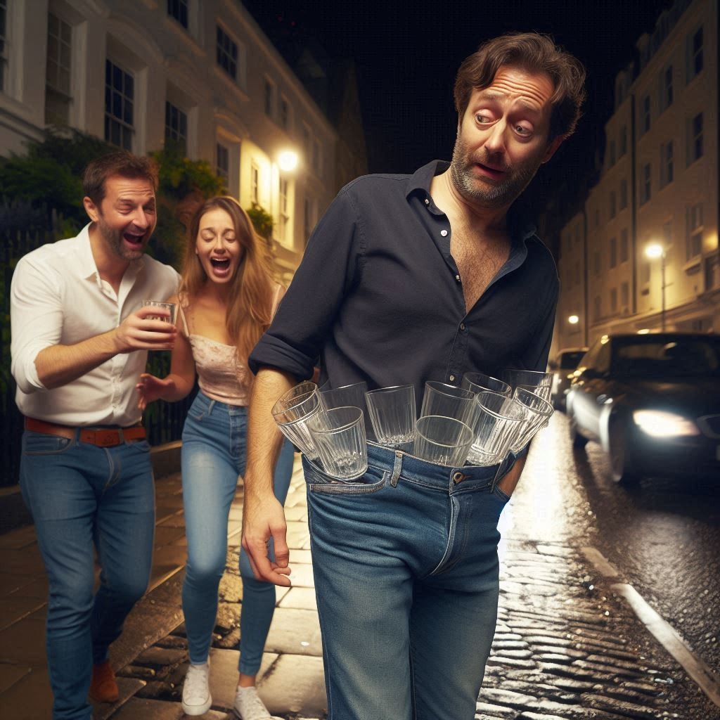 homme avec verres vides dans pantalon